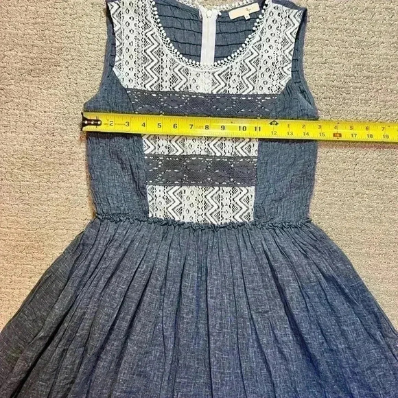 Anthropology Ryu chambray and lace sleeveless dress women’s size small lined - Picture 6 of 11